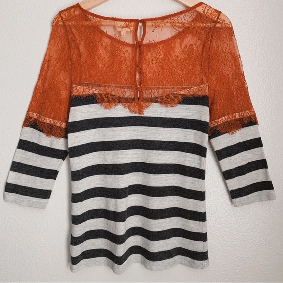 Deletta for Anthropologie Lace/Stripped Top Sz S - Picture 3 of 7